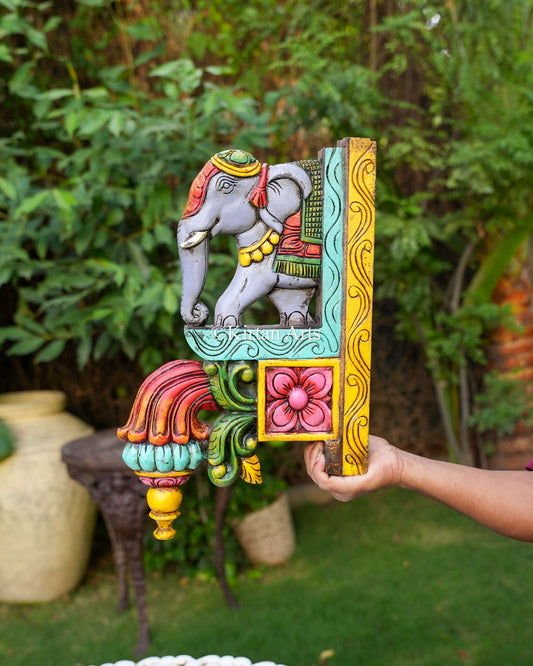 18" Hand-Carved Wooden Elephant Wall Bracket / Corbel Pair | Watercolor Finish