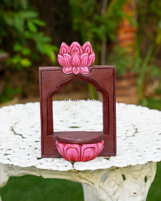 12" Hand-Carved Wooden Lotus Jharokha Altar Frame | Pink Lotus Elements