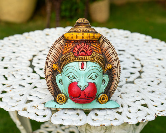 10" Premium Handcrafted Wooden Lord Hanuman Face Mask | Watercolors