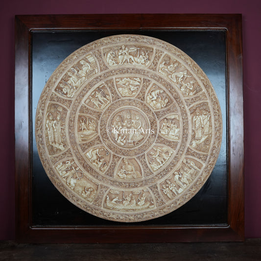 Ramayan Epic Narrative Circular Wall Panel – 29 Inch Wood & Resin Relief Artwork