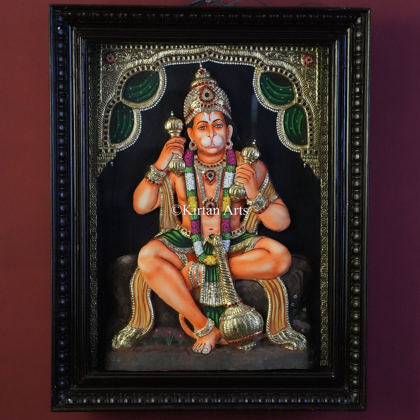 Embossed 3D Lord Hanuman Tanjore Painting – 24x18 Inch Artwork (27.5x21.5x5 Inch with Frame)