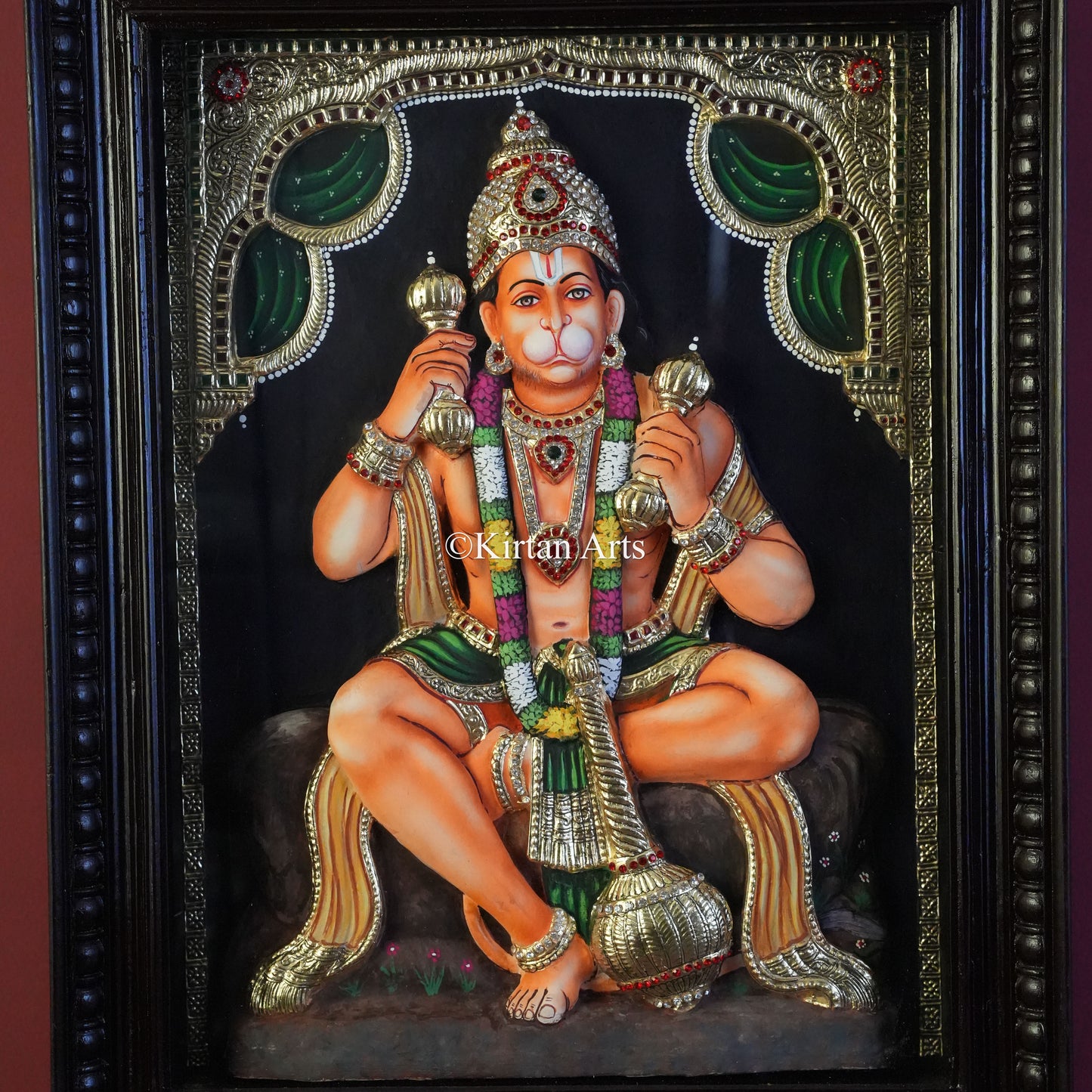 Embossed 3D Lord Hanuman Tanjore Painting – 24x18 Inch Artwork (27.5x21.5x5 Inch with Frame)