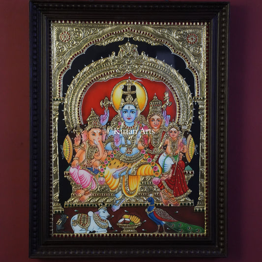 Shiva Parivar Tanjore Painting – 24x18 Inch Artwork (27x21 Inch with Frame)