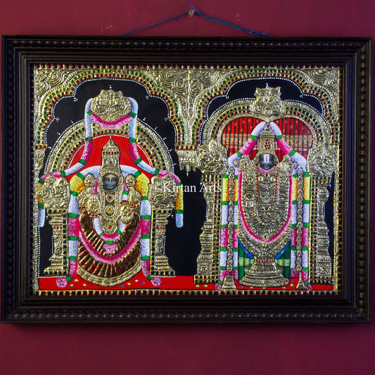 Goddess Padmavati & Lord Venkateswara Tanjore Painting – 27x21 Inch Horizontal Artwork