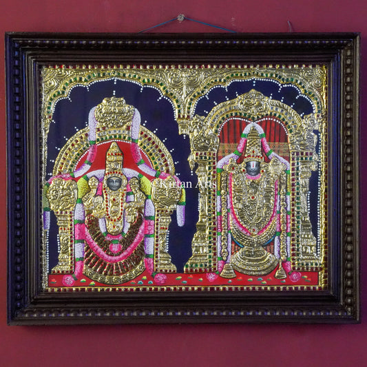 Goddess Padmavati & Lord Venkateswara Tanjore Painting – 23x19 Inch Horizontal Artwork
