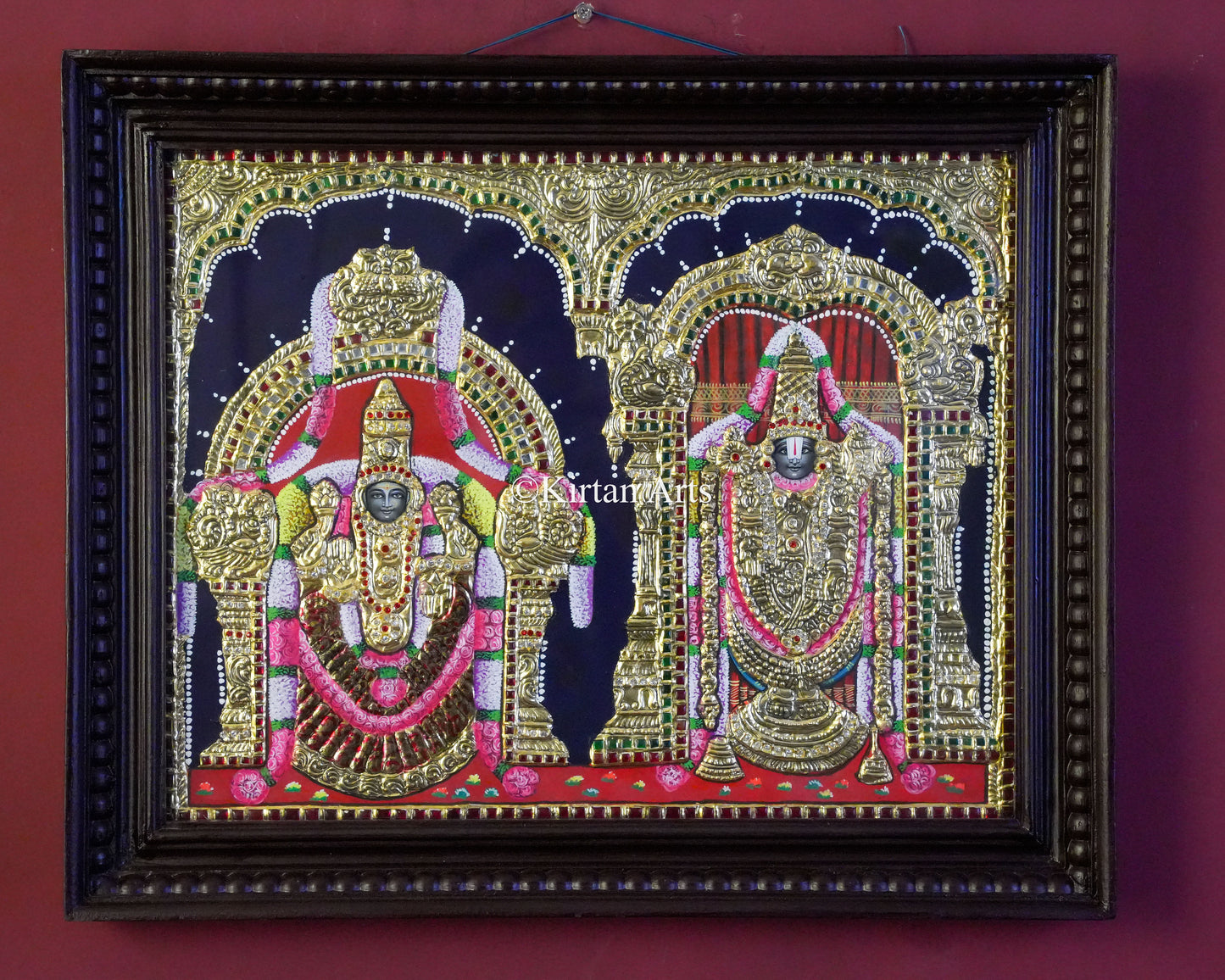 Goddess Padmavati & Lord Venkateswara Tanjore Painting – 23x19 Inch Horizontal Artwork