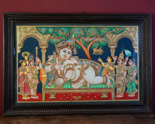 Navaneetha Krishna Tanjore Painting – 36x24 Inch Artwork (41x28 Inch with Frame) in 22K Gold Foil & Teakwood Frame
