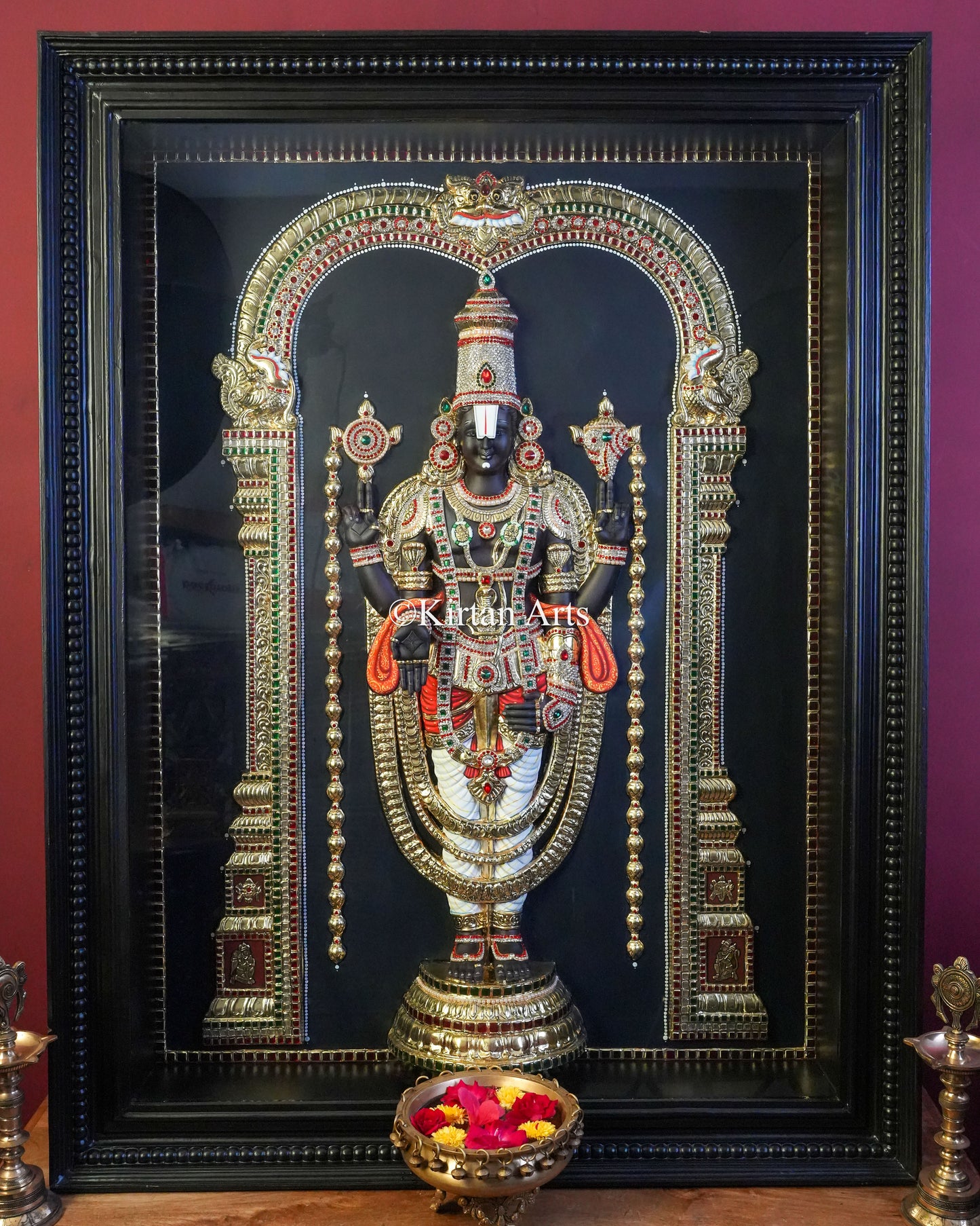 Super Embossed 3D Lord Venkateswara (Tirupati Balaji) Tanjore Painting – 48x36 Inch Artwork (53x41 Inch with Frame)