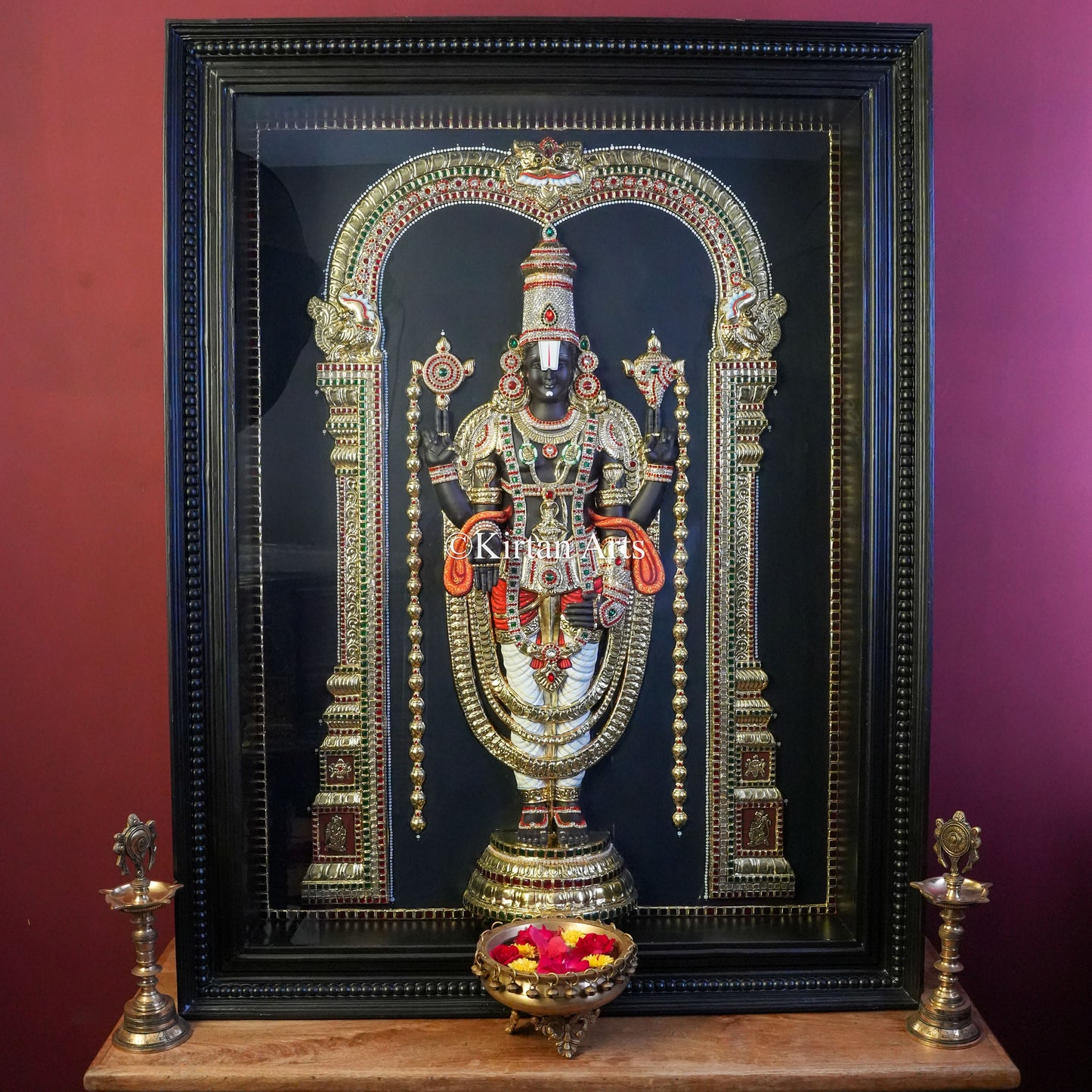 Super Embossed 3D Lord Venkateswara (Tirupati Balaji) Tanjore Painting – 48x36 Inch Artwork (53x41 Inch with Frame)