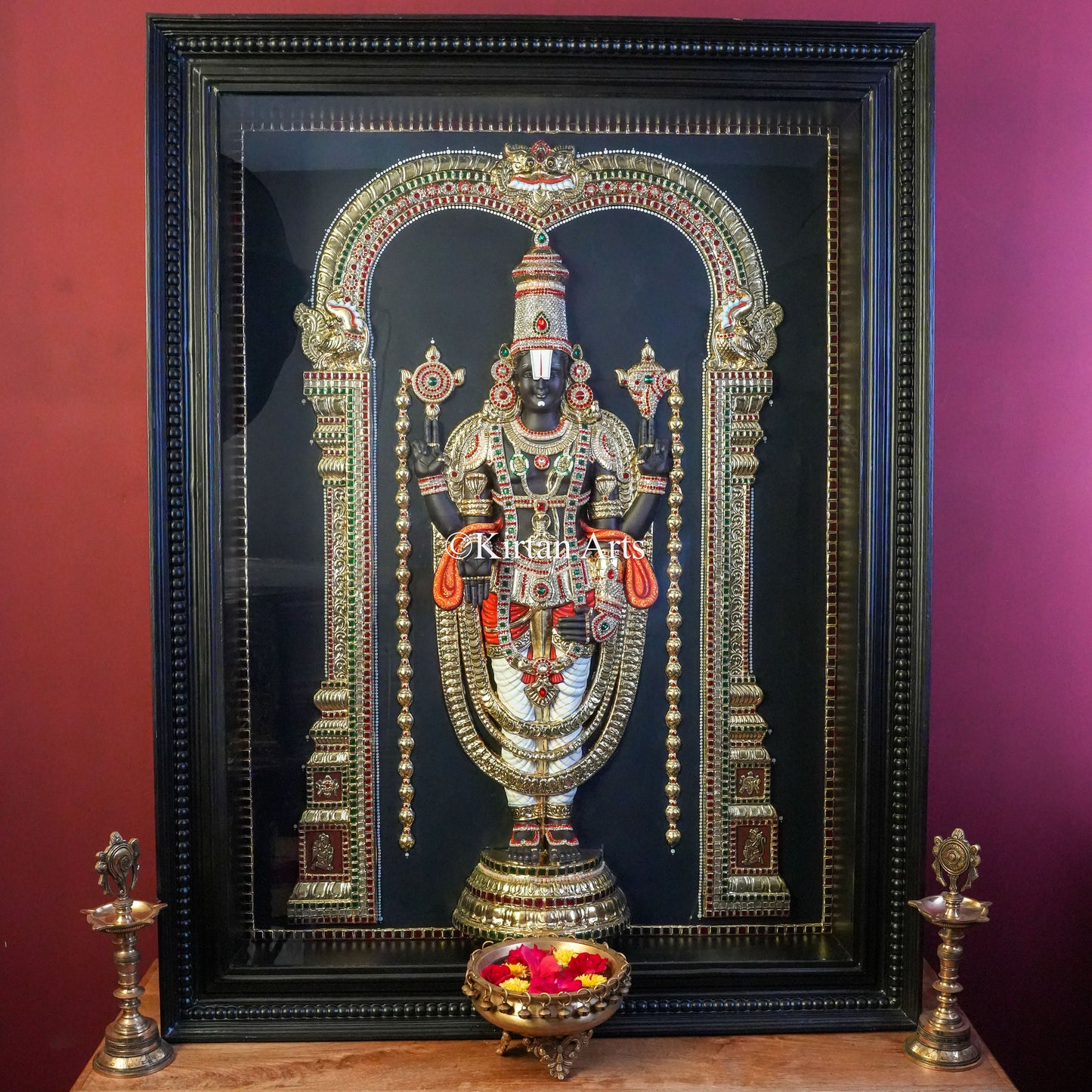 Super Embossed 3D Lord Venkateswara (Tirupati Balaji) Tanjore Painting – 48x36 Inch Artwork (53x41 Inch with Frame)