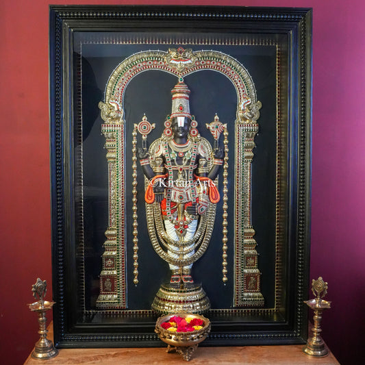 Super Embossed 3D Lord Venkateswara (Tirupati Balaji) Tanjore Painting – 48x36 Inch Artwork (53x41 Inch with Frame)