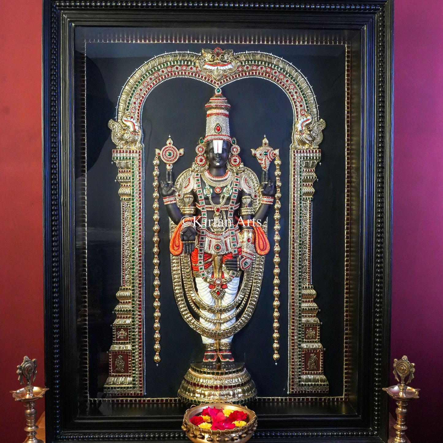 Super Embossed 3D Lord Venkateswara (Tirupati Balaji) Tanjore Painting – 48x36 Inch Artwork (53x41 Inch with Frame)