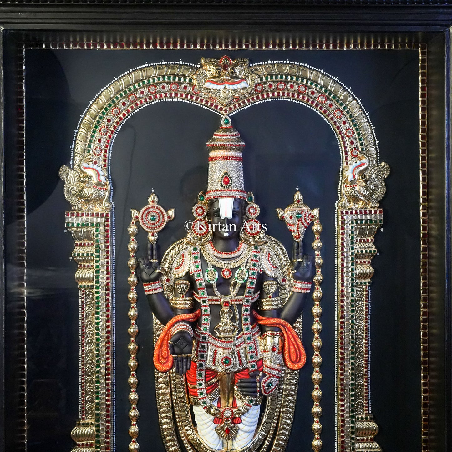 Super Embossed 3D Lord Venkateswara (Tirupati Balaji) Tanjore Painting – 48x36 Inch Artwork (53x41 Inch with Frame)