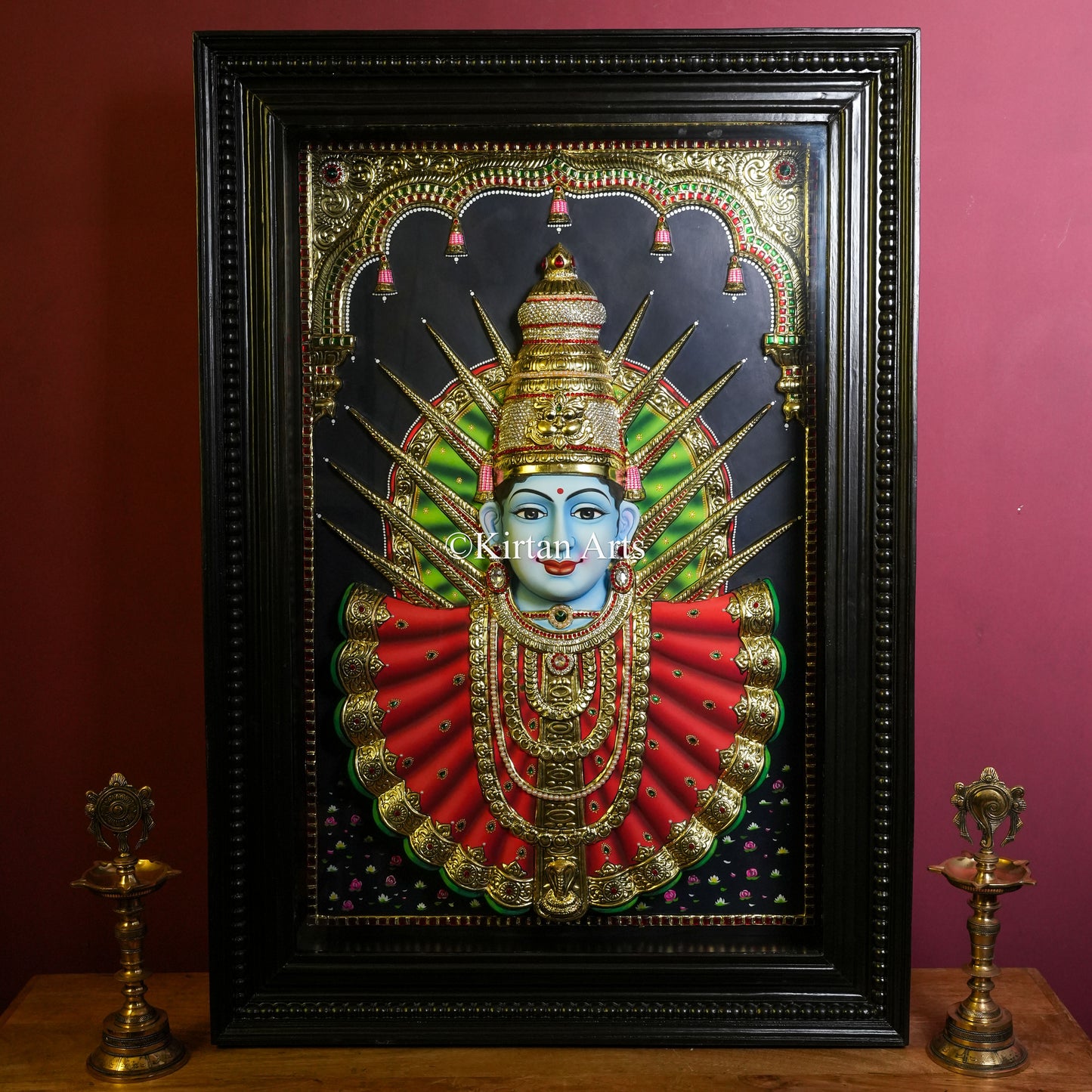 3D Embossed Goddess Yellamma (Sri Renuka Parameswari) Tanjore Painting | 36x24 Inches