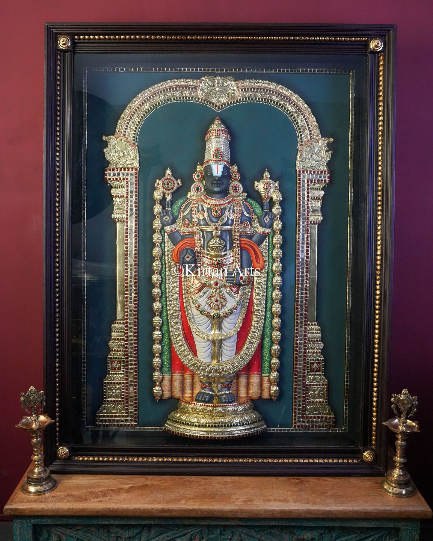 Super Embossed 3D Netra Balaji ( Venkateswara Swamy) Tanjore Painting – 48x36 Inch Artwork (53x41 Inch with Frame)