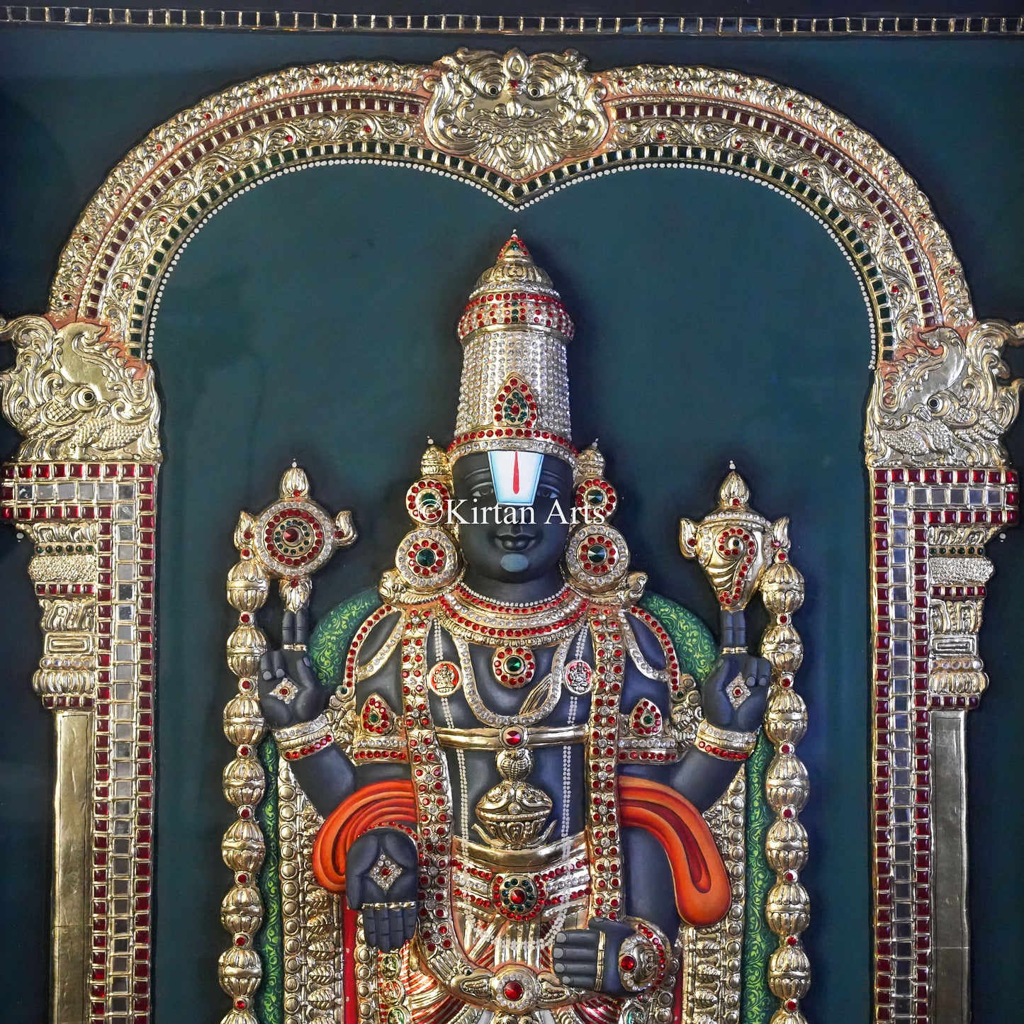 Super Embossed 3D Netra Balaji ( Venkateswara Swamy) Tanjore Painting – 48x36 Inch Artwork (53x41 Inch with Frame)