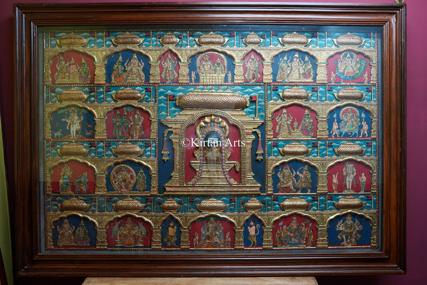 Shiva Jyotirlinga & Divine Incarnations Tanjore Painting – 72x48 Inch | Antique Finish