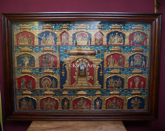 Shiva Jyotirlinga & Divine Incarnations Tanjore Painting – 72x48 Inch | Antique Finish