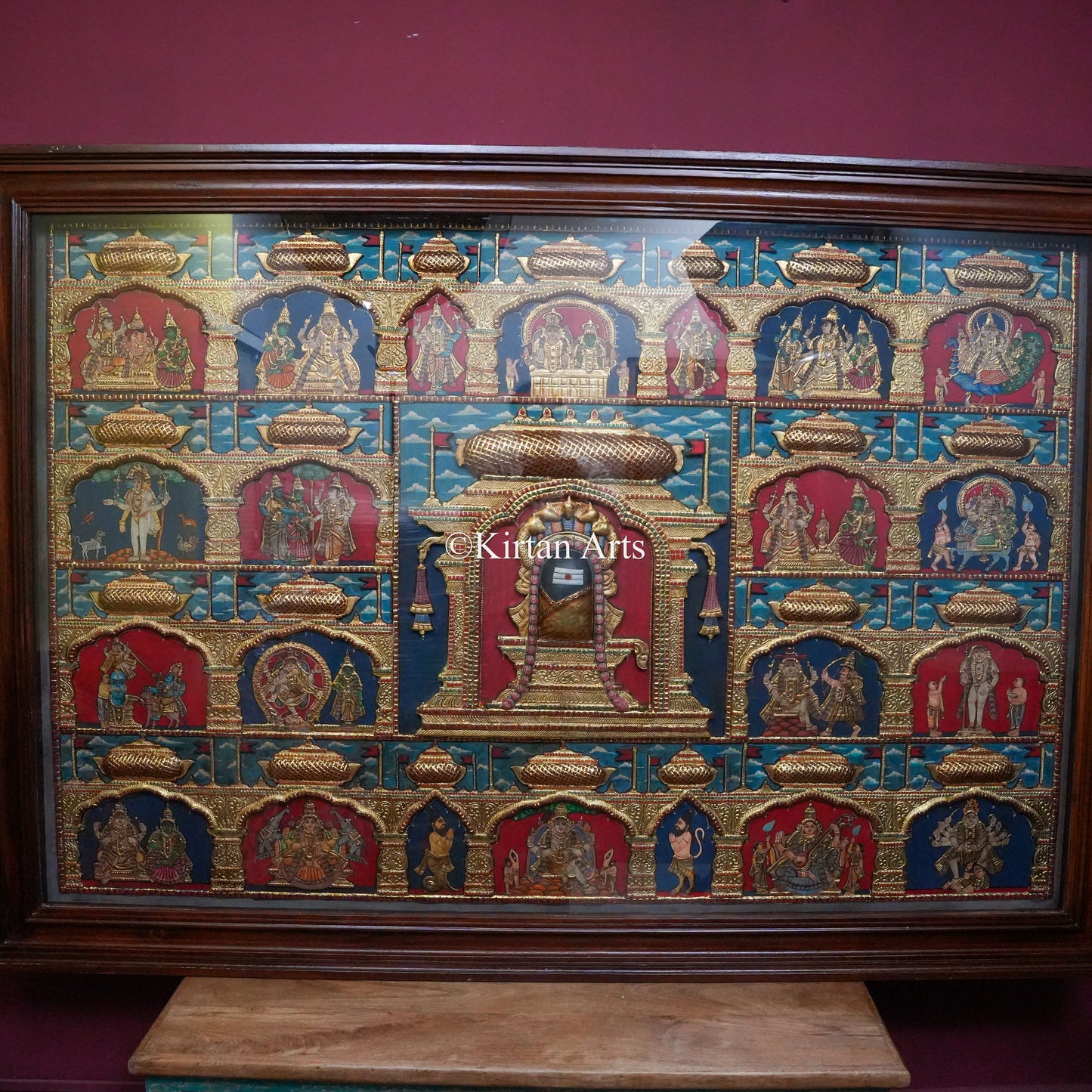 Shiva Jyotirlinga & Divine Incarnations Tanjore Painting – 72x48 Inch | Antique Finish