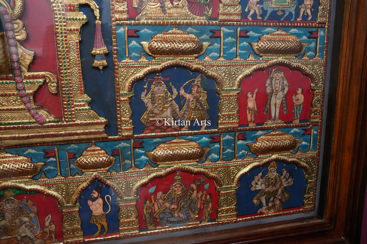 Shiva Jyotirlinga & Divine Incarnations Tanjore Painting – 72x48 Inch | Antique Finish