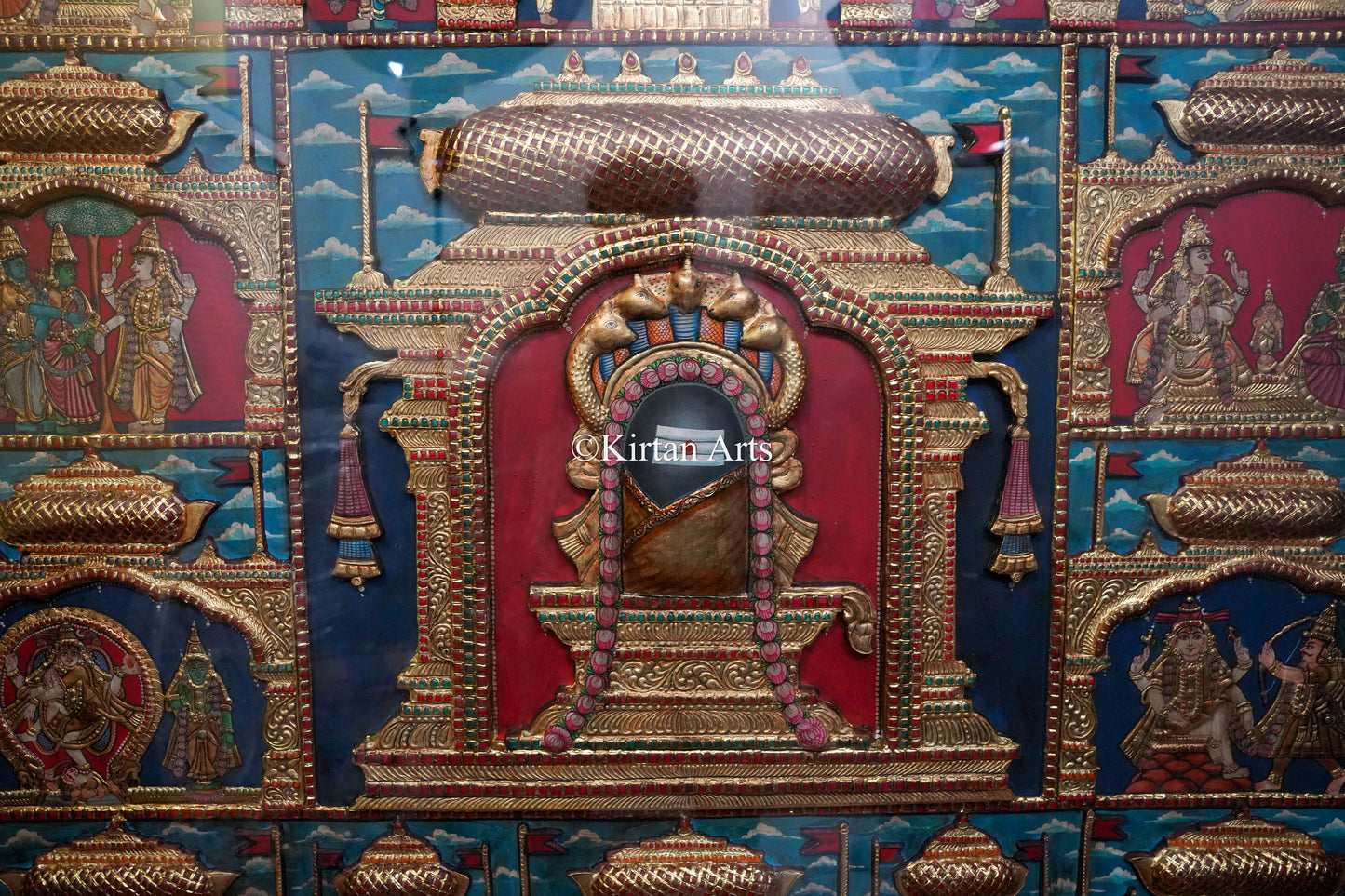Shiva Jyotirlinga & Divine Incarnations Tanjore Painting – 72x48 Inch | Antique Finish