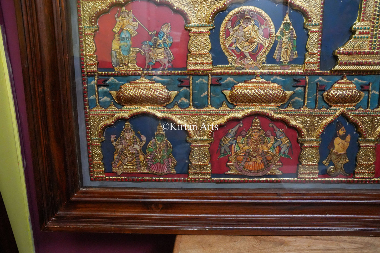 Shiva Jyotirlinga & Divine Incarnations Tanjore Painting – 72x48 Inch | Antique Finish