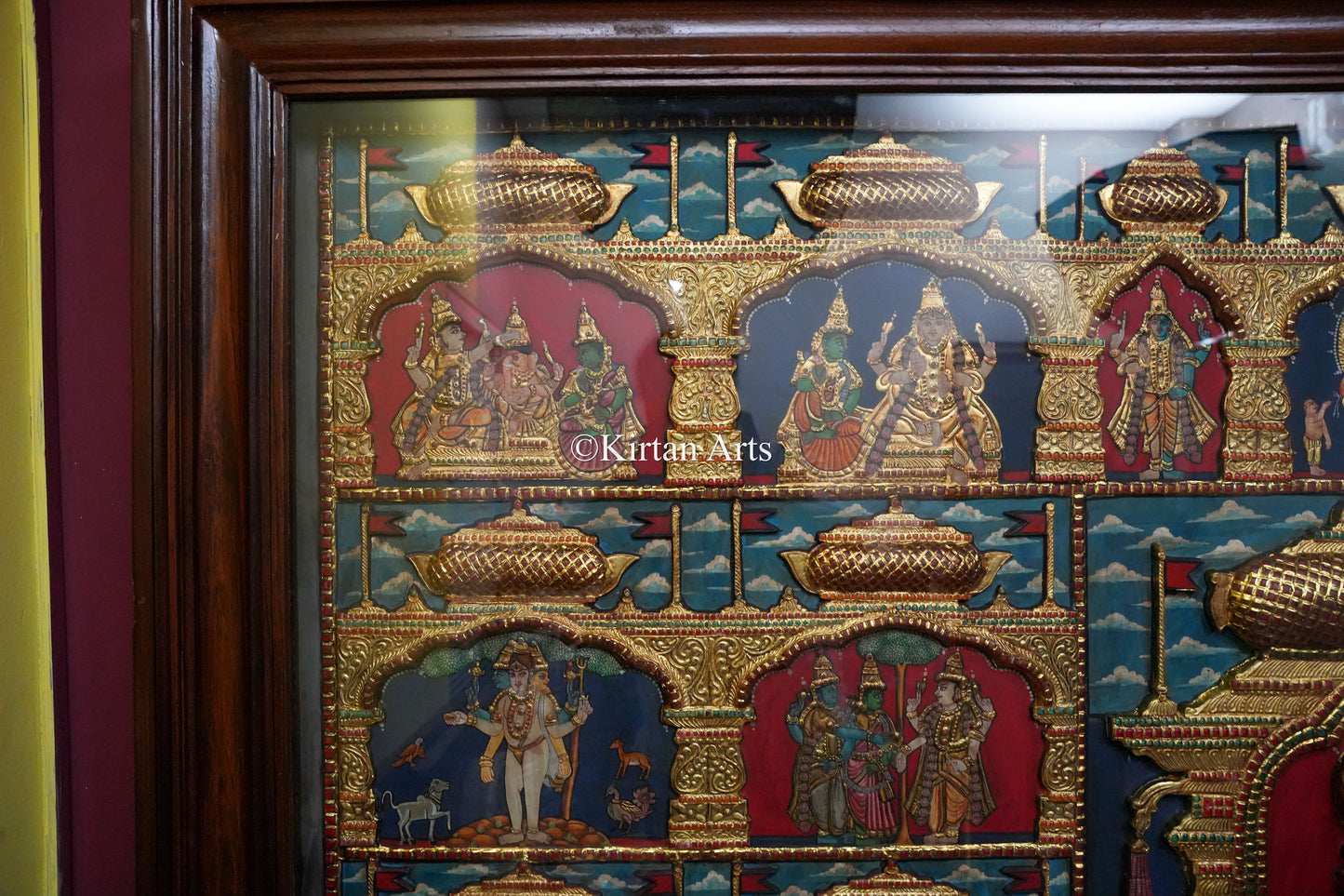 Shiva Jyotirlinga & Divine Incarnations Tanjore Painting – 72x48 Inch | Antique Finish