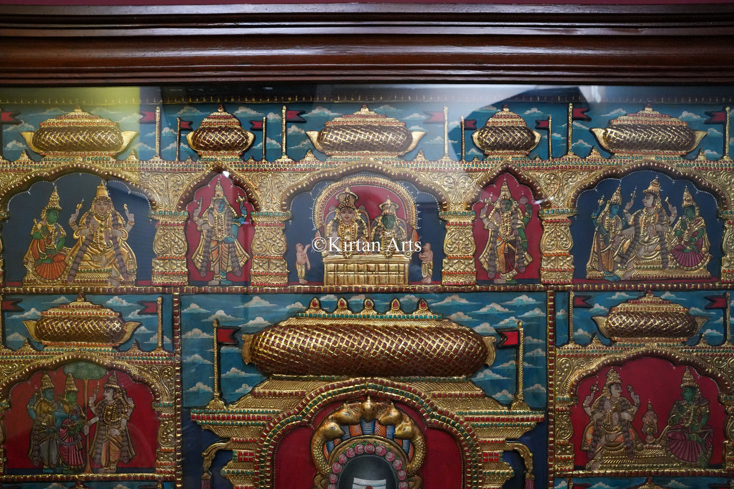 Shiva Jyotirlinga & Divine Incarnations Tanjore Painting – 72x48 Inch | Antique Finish