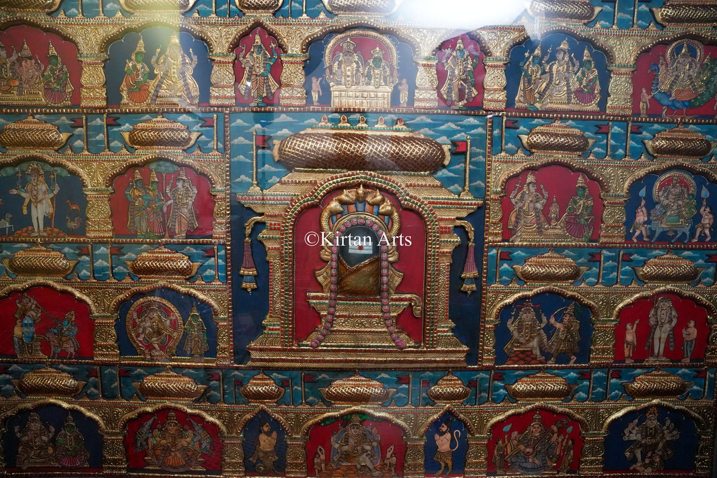 Shiva Jyotirlinga & Divine Incarnations Tanjore Painting – 72x48 Inch | Antique Finish