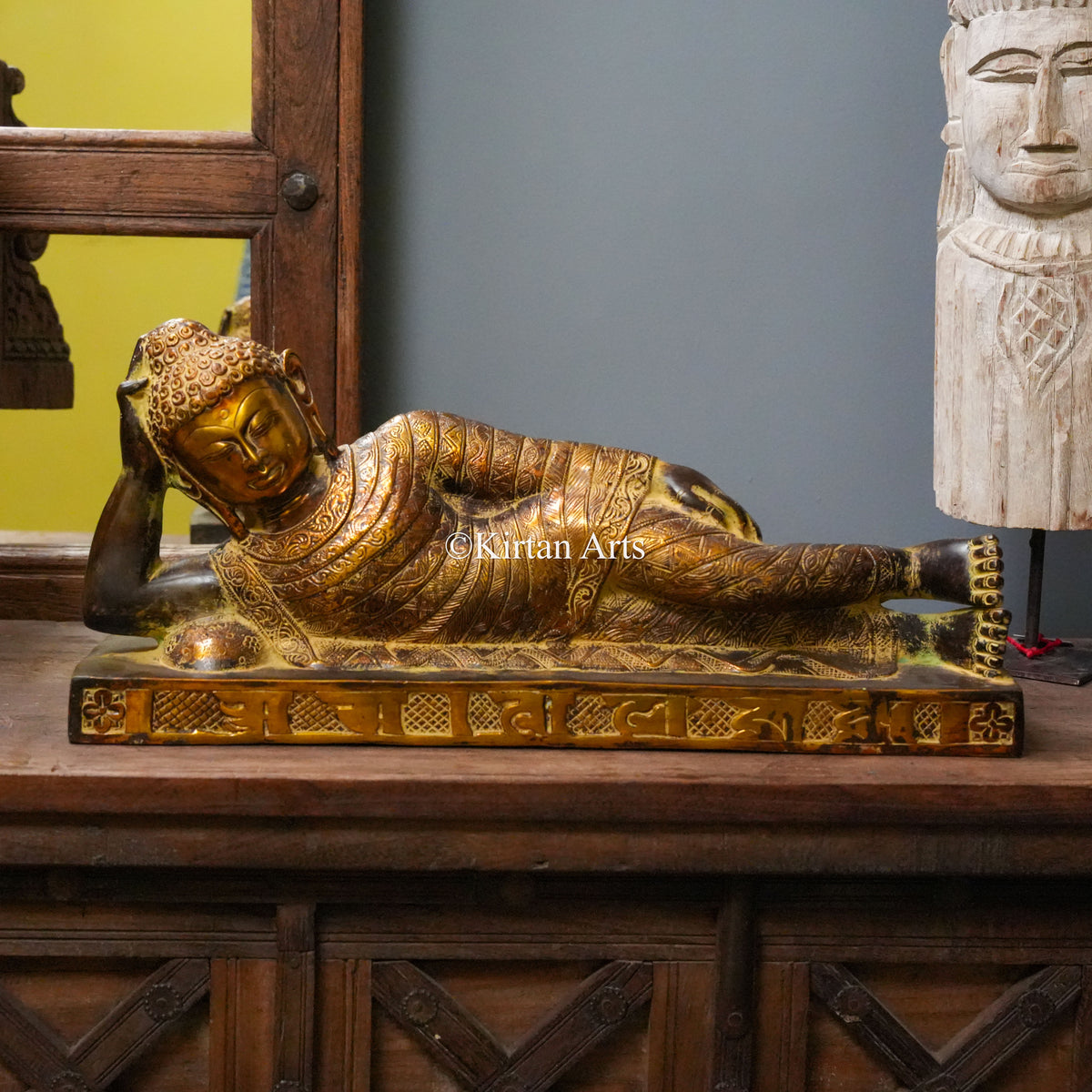 Handcrafted Brass Reclining Buddha Statue 20"