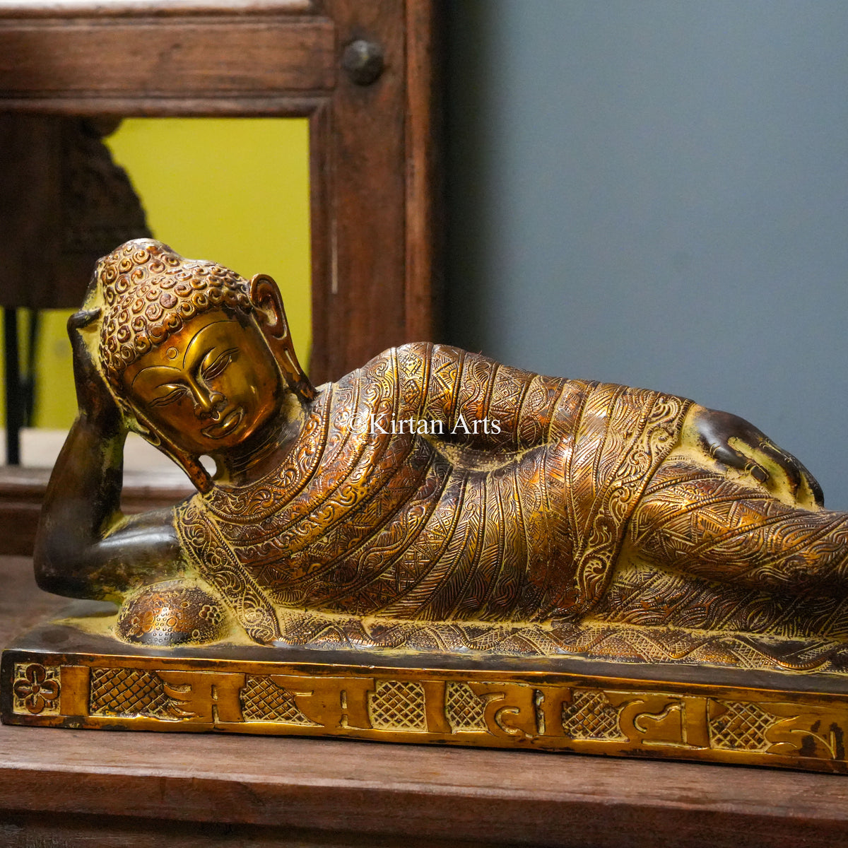 Handcrafted Brass Reclining Buddha Statue 20"