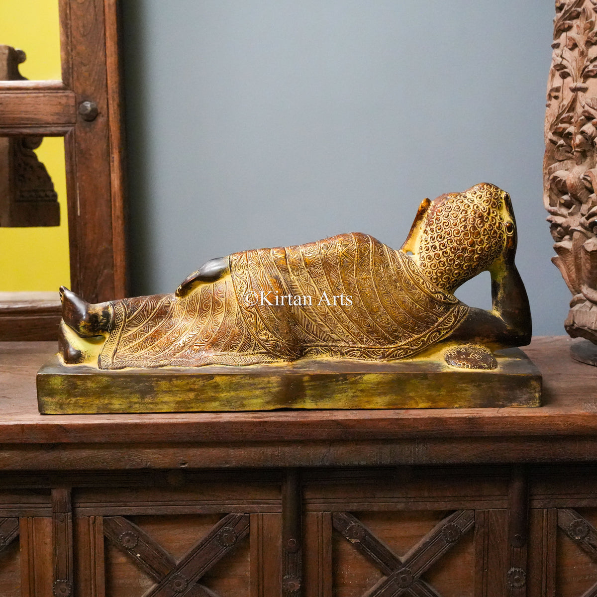 Handcrafted Brass Reclining Buddha Statue 20"