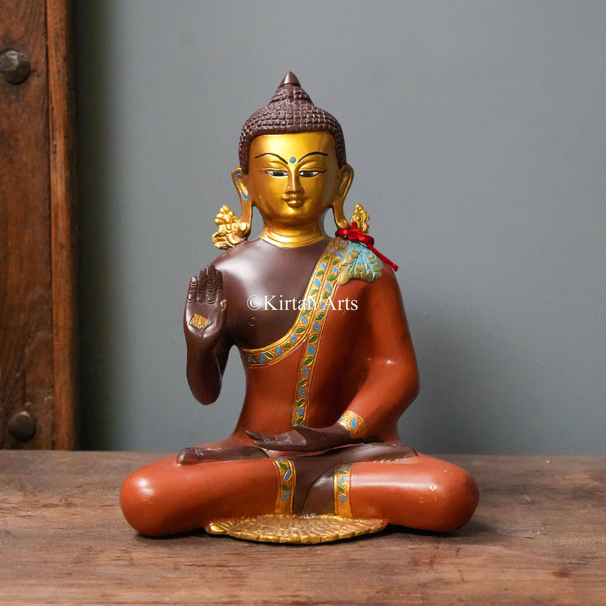Hand-Painted Brass Buddha Statue with Abhaya Mudra