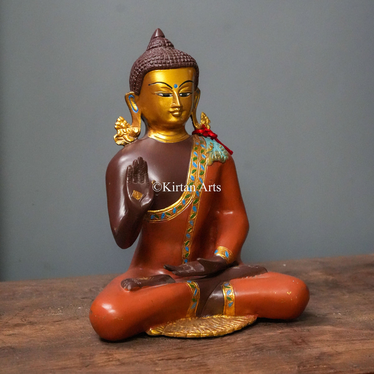 Hand-Painted Brass Buddha Statue with Abhaya Mudra