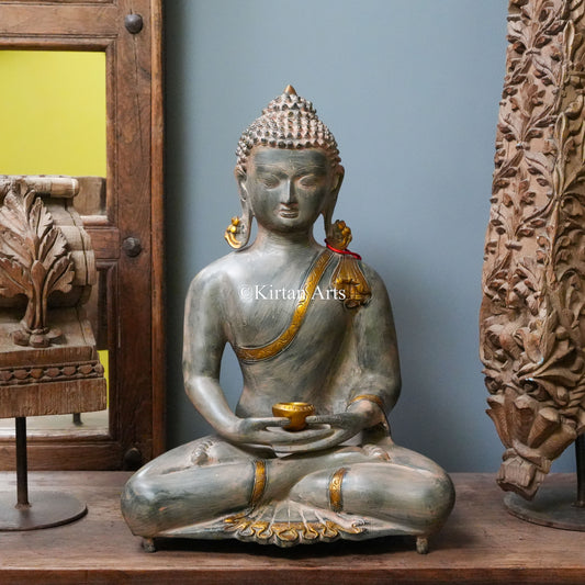 Large Antique-Finish Brass Buddha Statue 20"