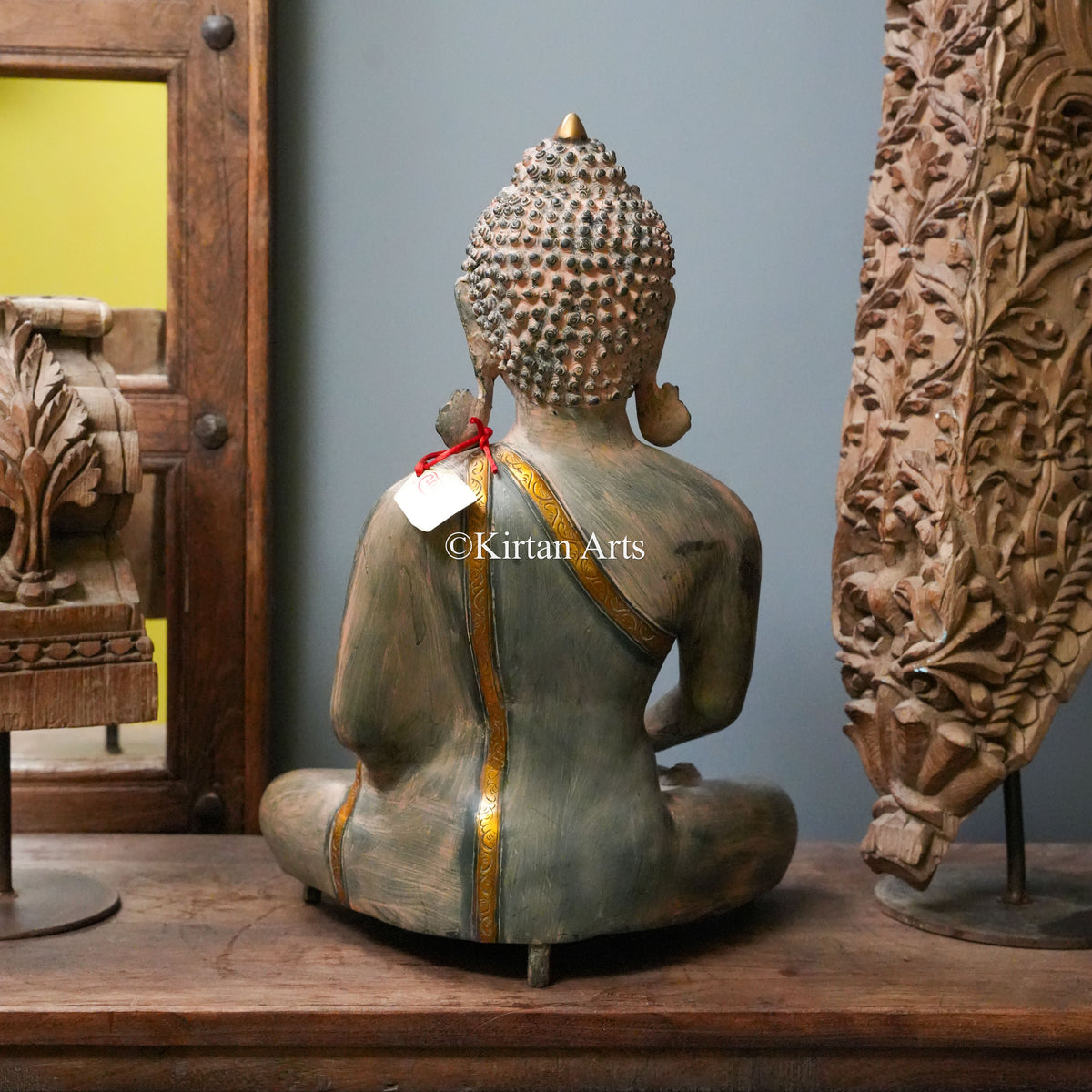 Large Antique-Finish Brass Buddha Statue 20"