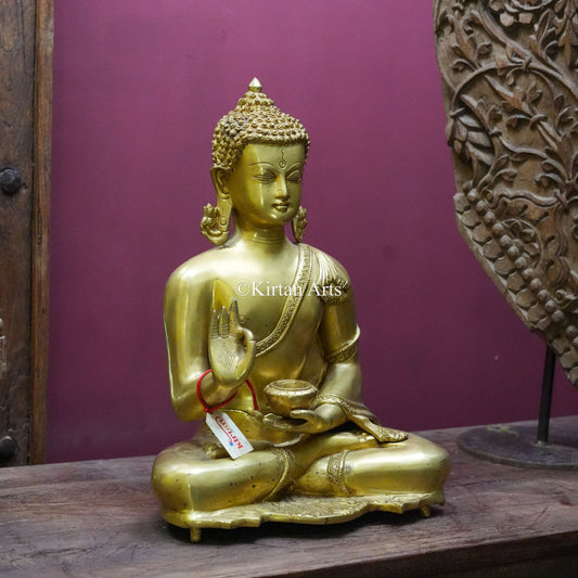 Polished Gold Brass Buddha Statue on Footed Base 16"