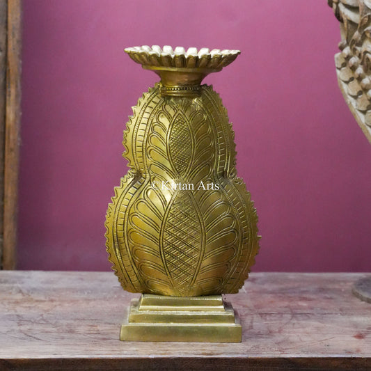 Brass Buddha Statue with Flame Aureole and Lotus Candle Plate 12"
