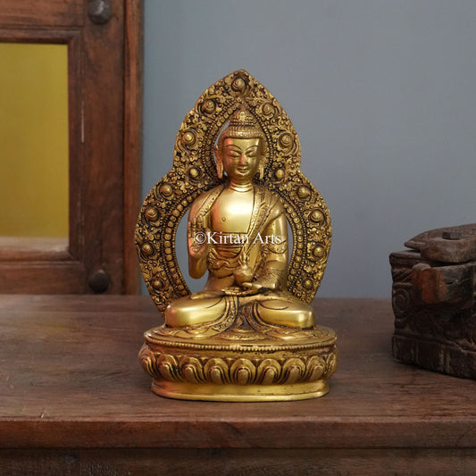 Gilded Teaching Buddha with Ornate Aureole 9.5"