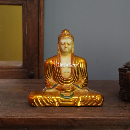 Golden Face Brass Meditating Buddha Statue 8"