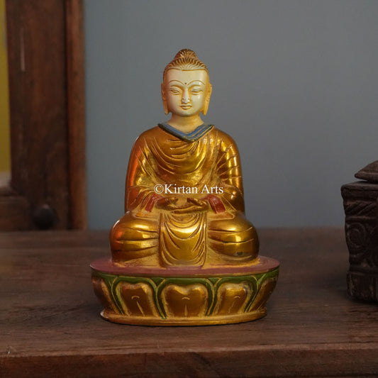 Polished Gold Brass Buddha with Ivory Face 8"