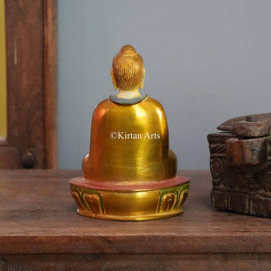 Polished Gold Brass Buddha with Ivory Face 8"