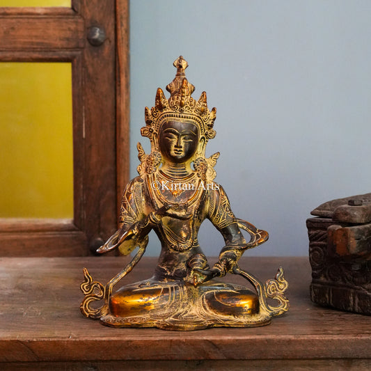 Crowned Brass Bodhisattva with Vajra and Bell 10.5"