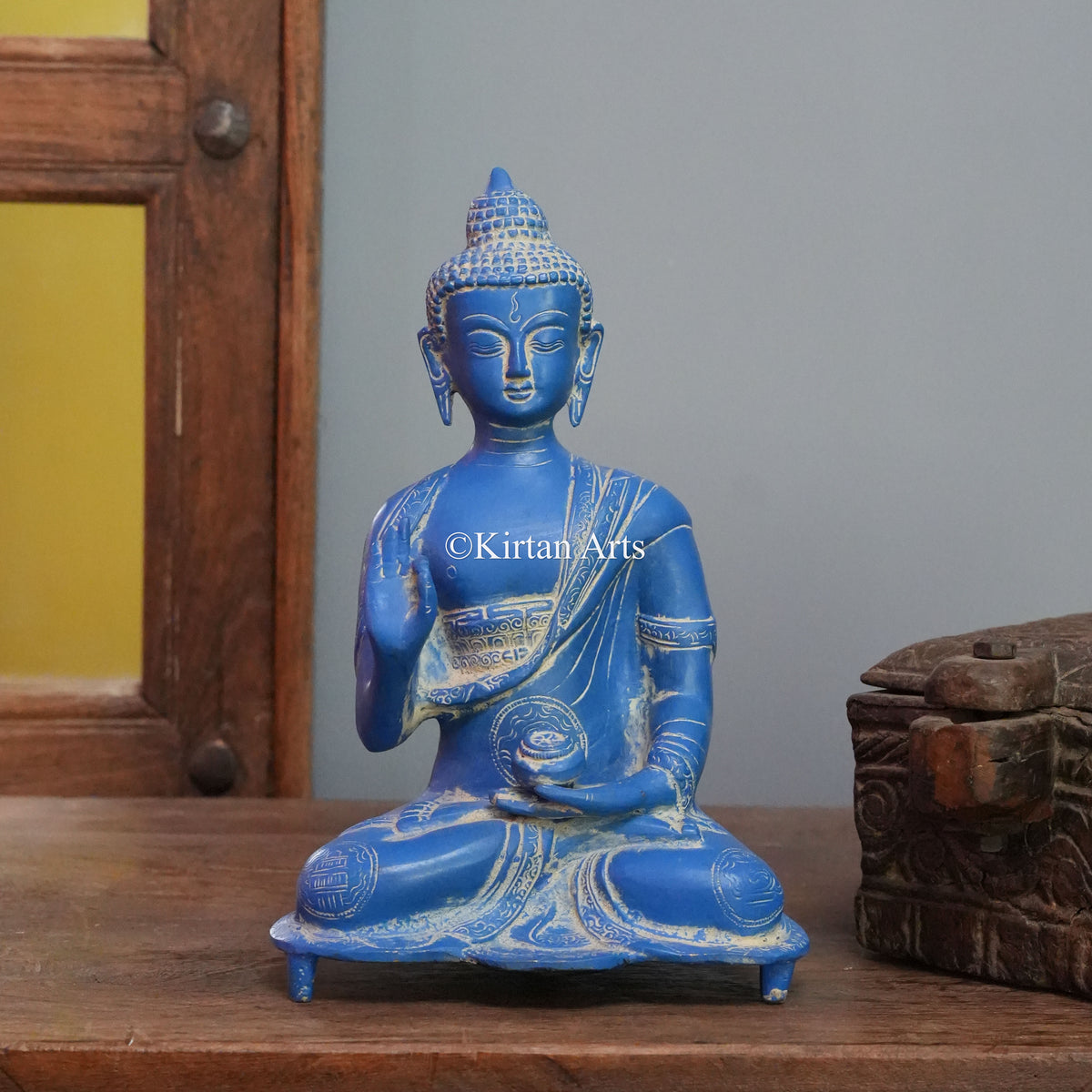 Cobalt Blue Brass Buddha 11"