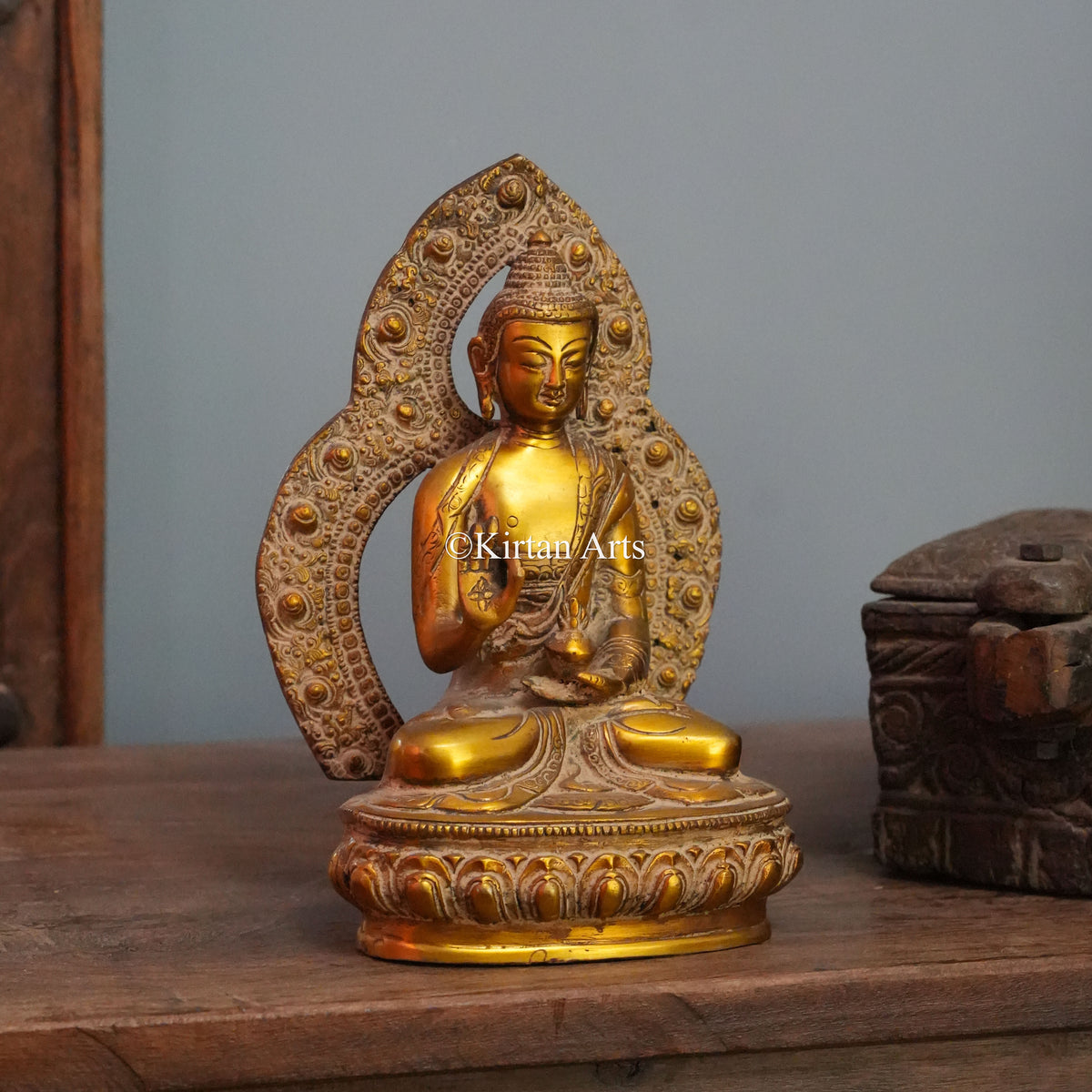 Golden Buddha with Studded Pointed Aureole 9.5"