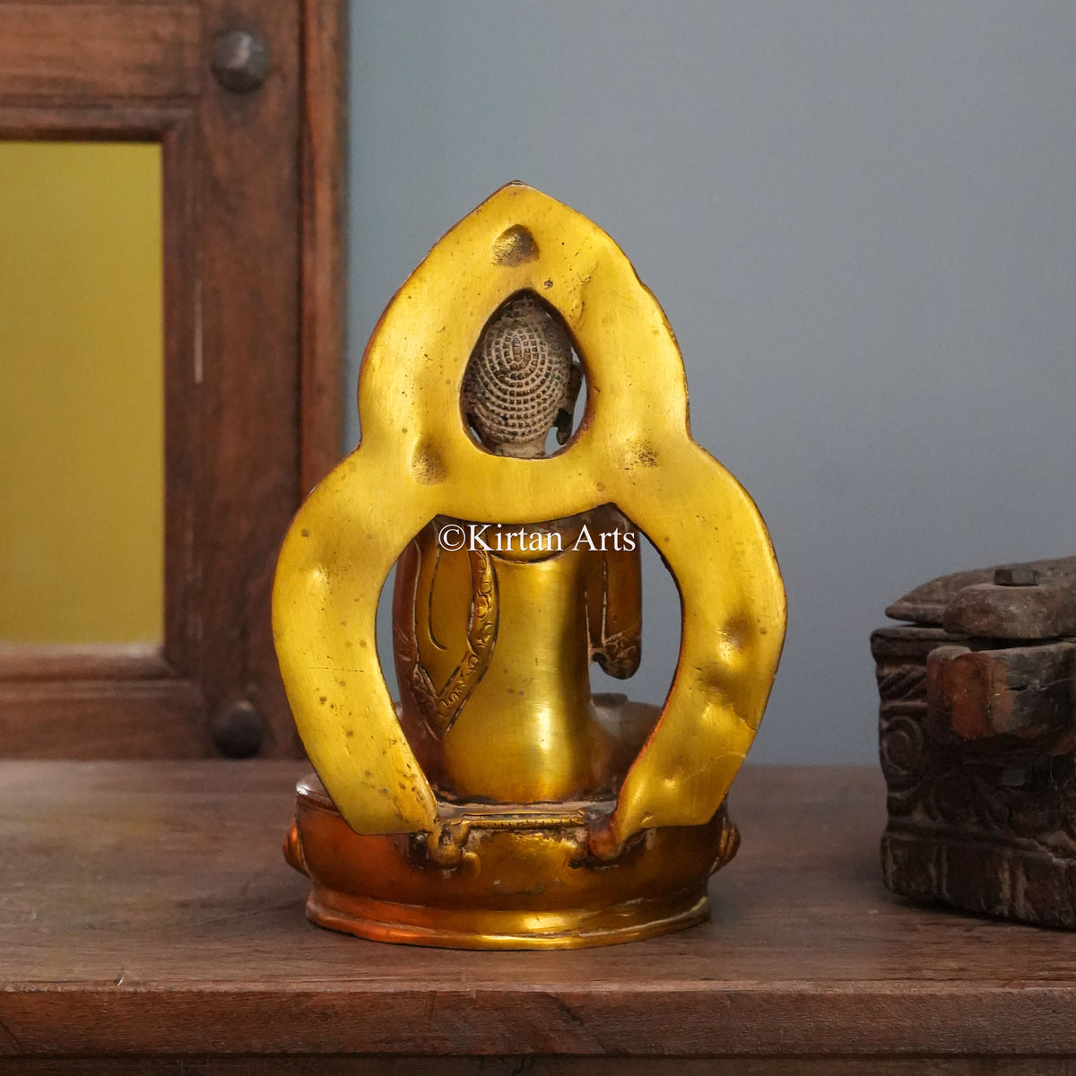 Golden Buddha with Studded Pointed Aureole 9.5"