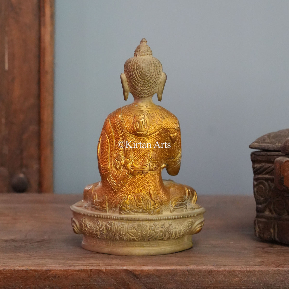 Sand-Toned Brass Buddha with Gilded Robe 8"