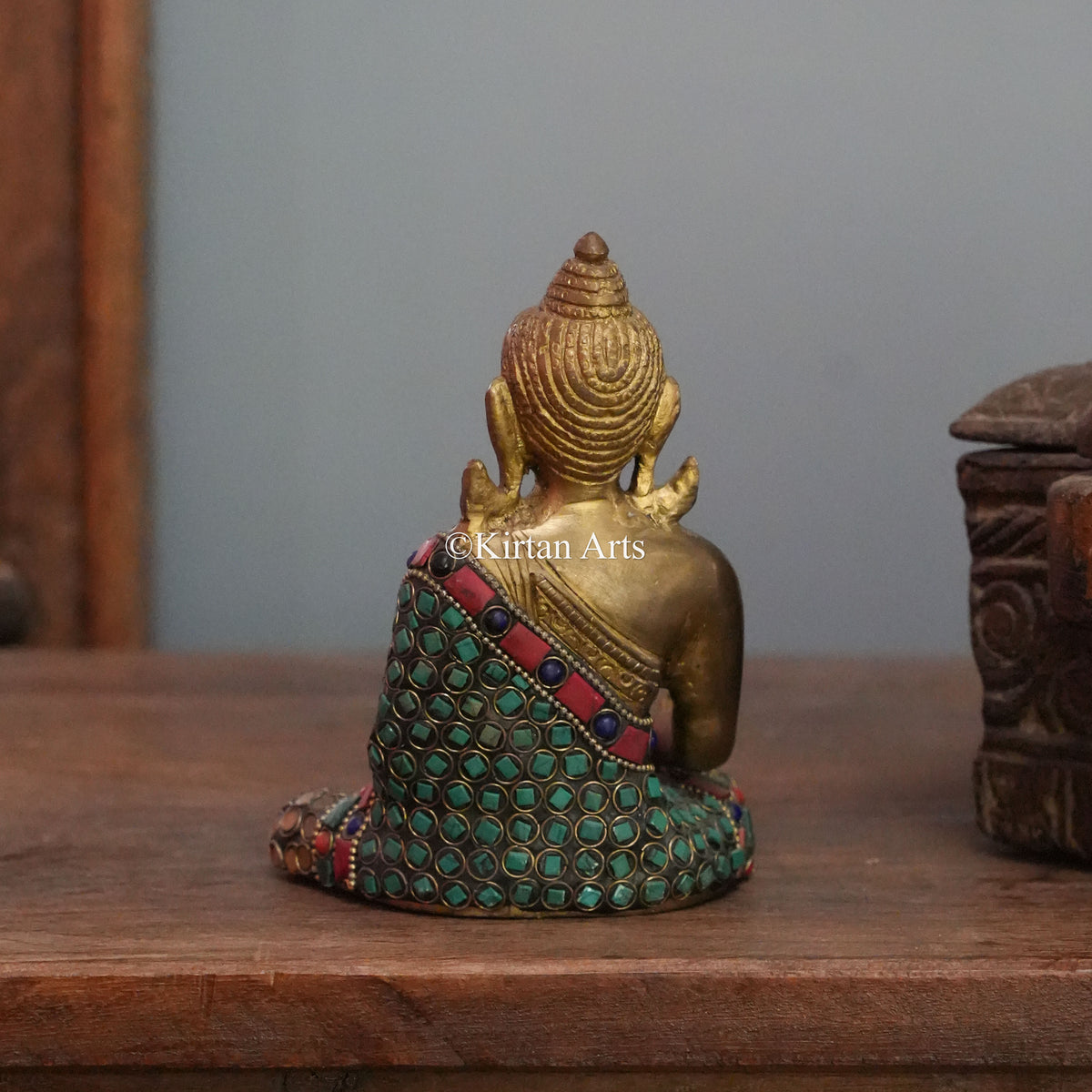 Mosaic Robe Brass Buddha with Myrobalan Sprig 6"