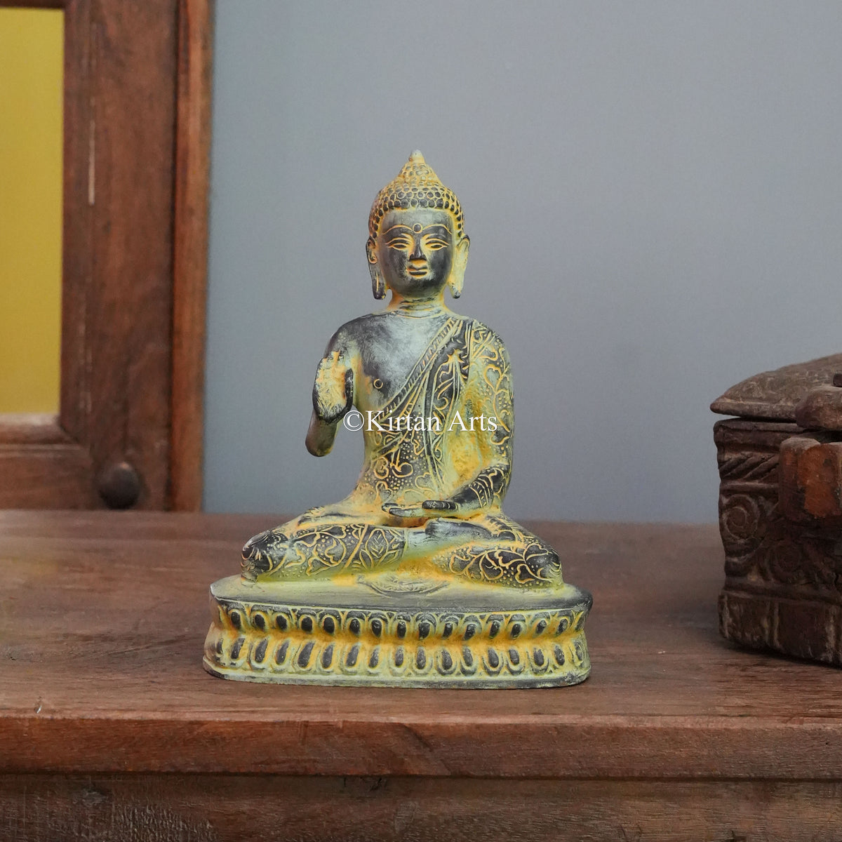 Weathered Charcoal Brass Buddha 8"