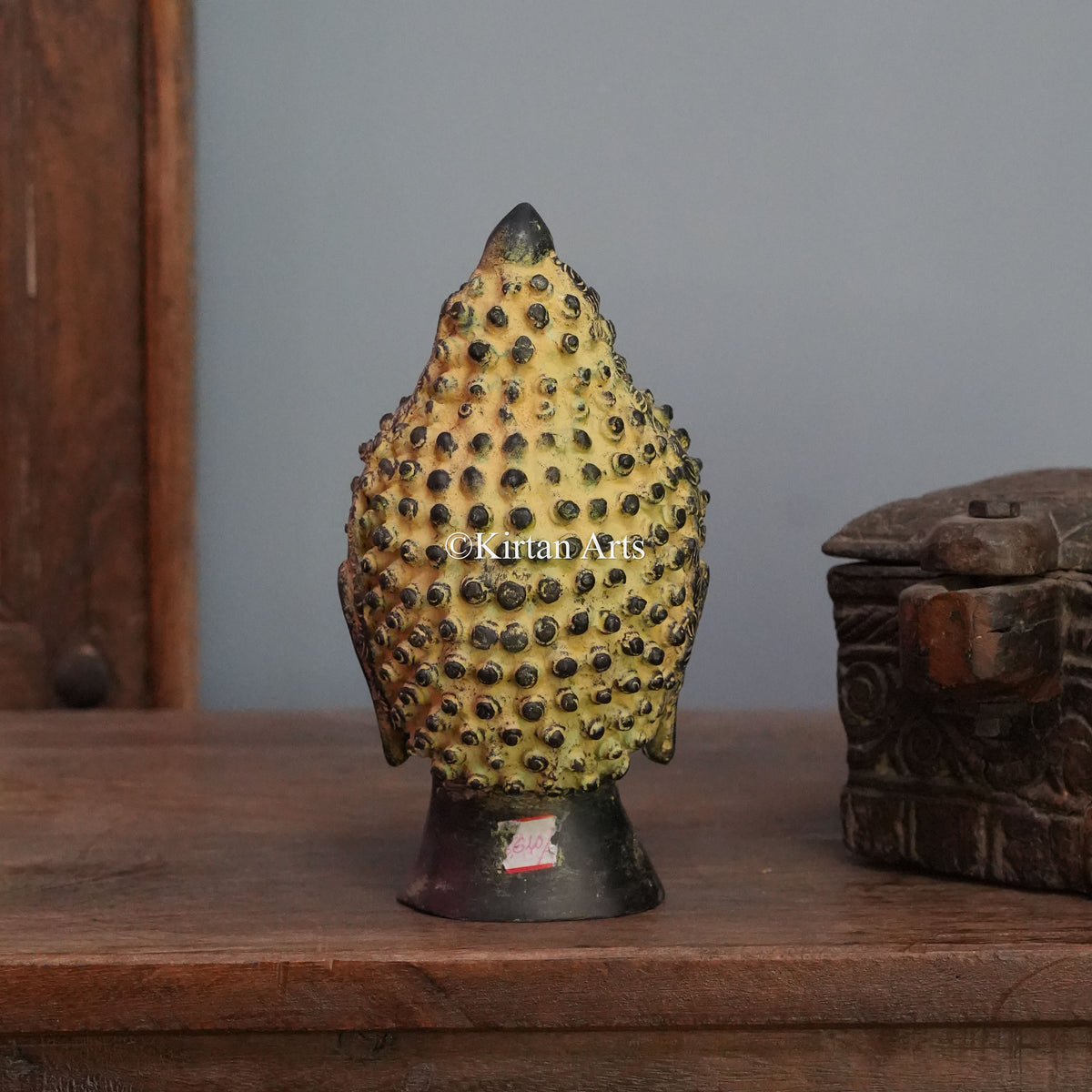 Two-Tone Brass Buddha Head with Textured Ushnisha